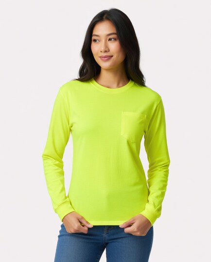 Gildan Ultra Cotton Crewneck Long Sleeve Pocket T-Shirt For Workwear and Custom Printing
